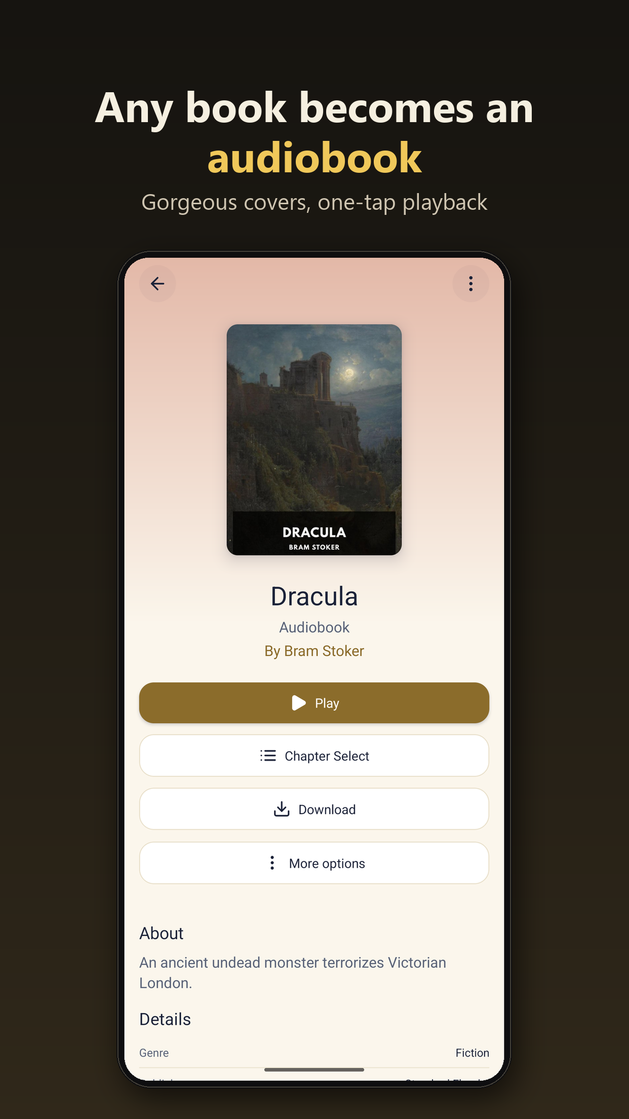 InkDub book detail screen with audiobook playback