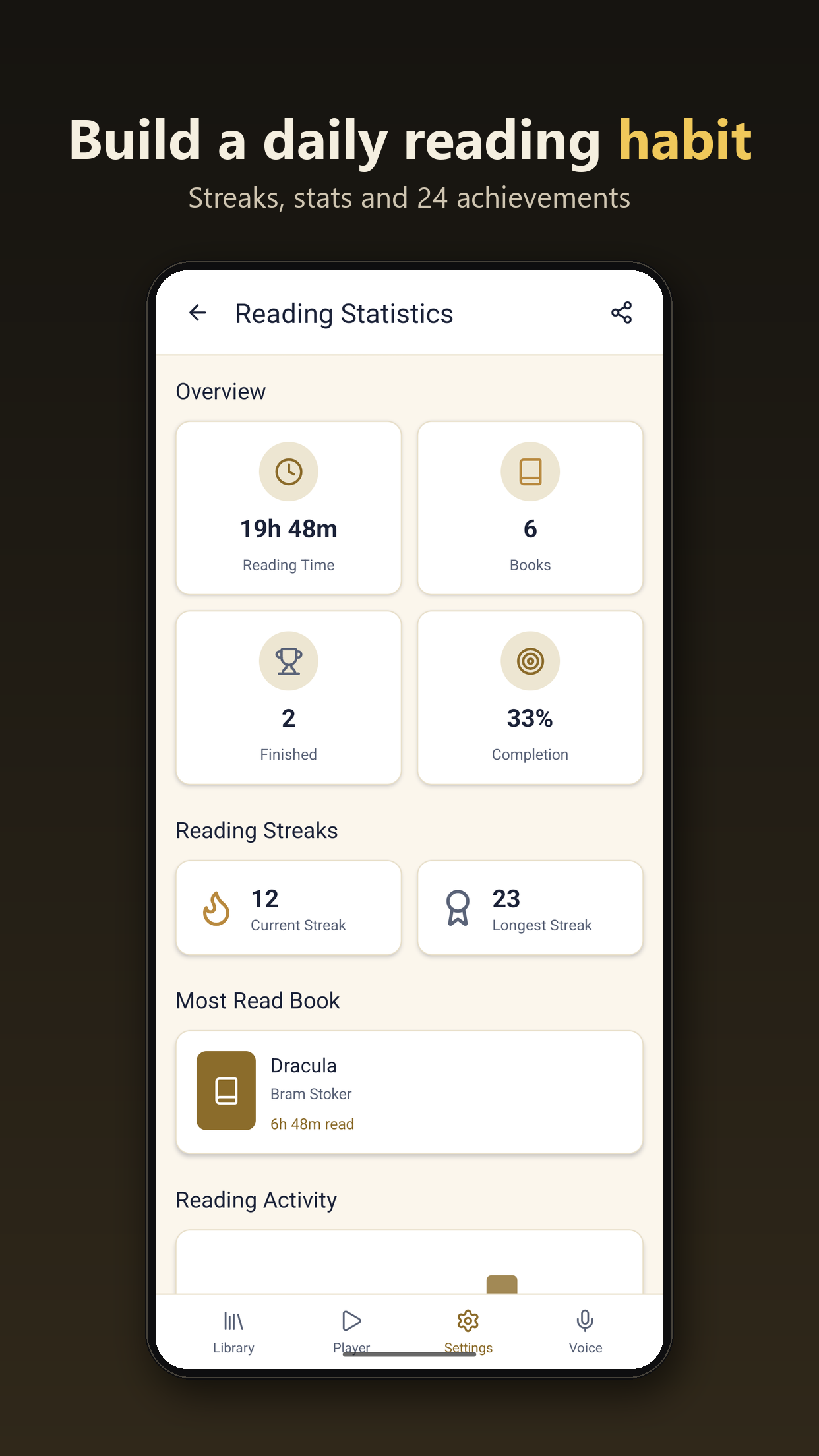 InkDub reading statistics and streaks